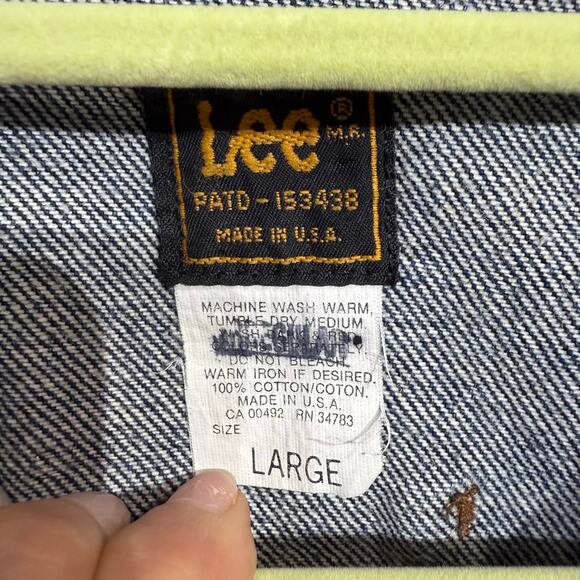 Lee Blue Denim I Heart Texas  Patch Vintage Jean Jacket Sz L - Picture 5 of 13